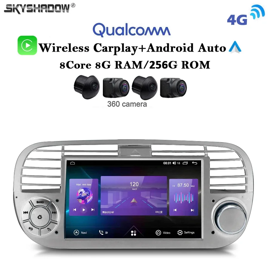 8Core Ips 8G + 256G 4G Lte Carplay Auto Android 13.0 Lettore Dvd Per Auto Mappa Gps Wifi Radio Bluetooth Per Fiat 500 Abarth 2007 - 2015