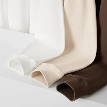 AOSSVIAO 2025 جديد كم طويل تي شيرت النساء الإناث 300 جرام عادية تيس سيدة الصلبة الأساسية أبيض أسود الكورية القمم 4