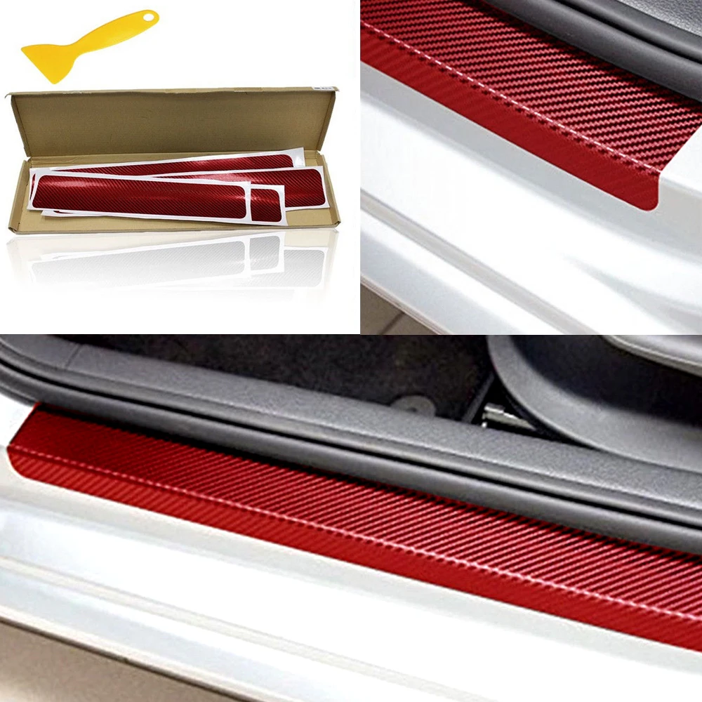 Car Door Plate Sticker Sill Scuff Cover Protector 3D Carbon Fiber Anti Scratch 4pcs car stickers car door stickers carbon fiber sticker car door protector car threshold protector car door edge protector car trunk door sill protector carbon fiber car stickers