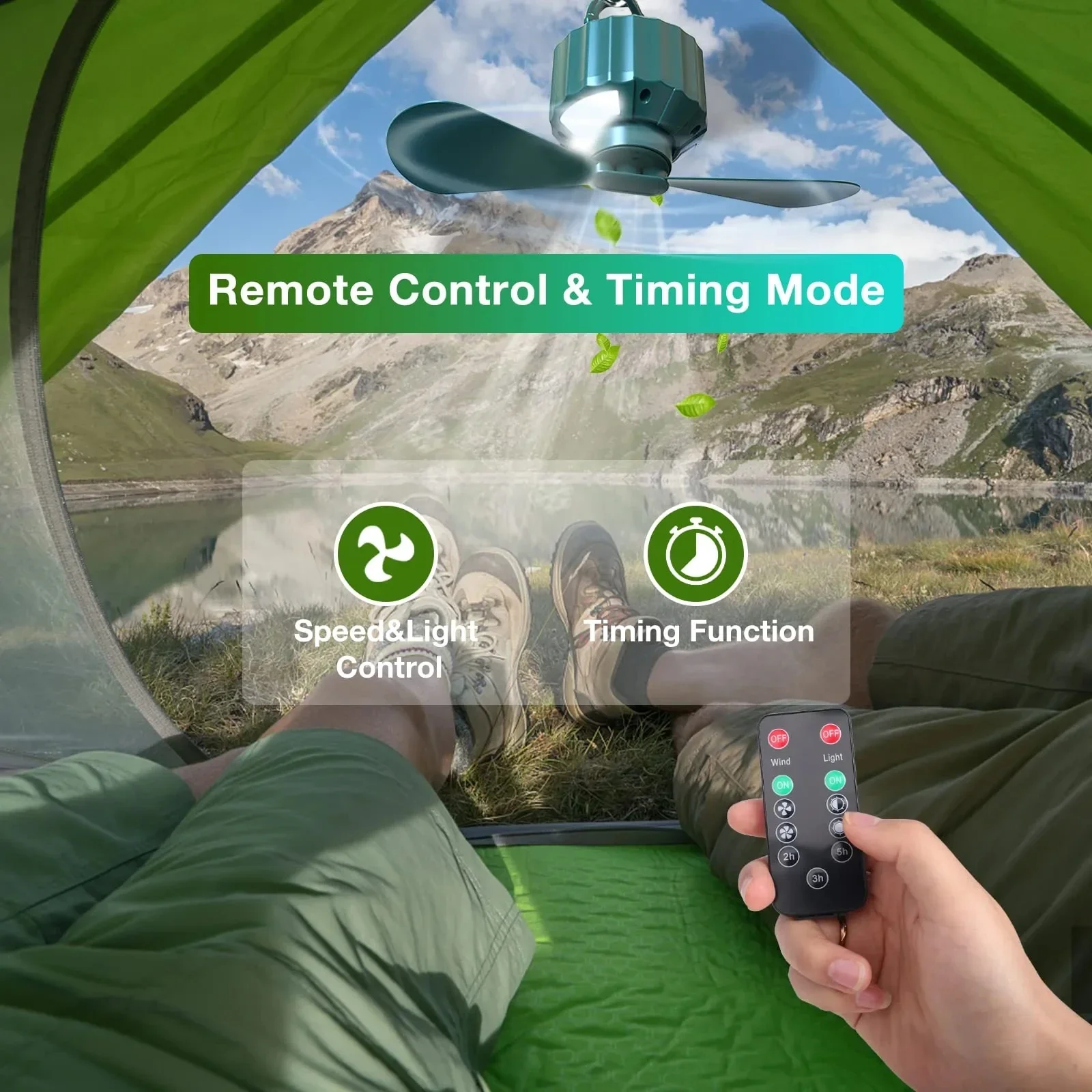 10400mAh Camping Fan With LED Lantern, Waterproof USB Tent Ceiling Fan With Remote Control And Hanging Hook Camping Fan 3 Speeds For Outdoor Dorm