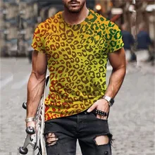 

Cadeau Homme 2022 Summer New Mens Oversized Vintage Short Sleeve T Shirts Leopard Printed O Collared Harajuku T Shirt For Men