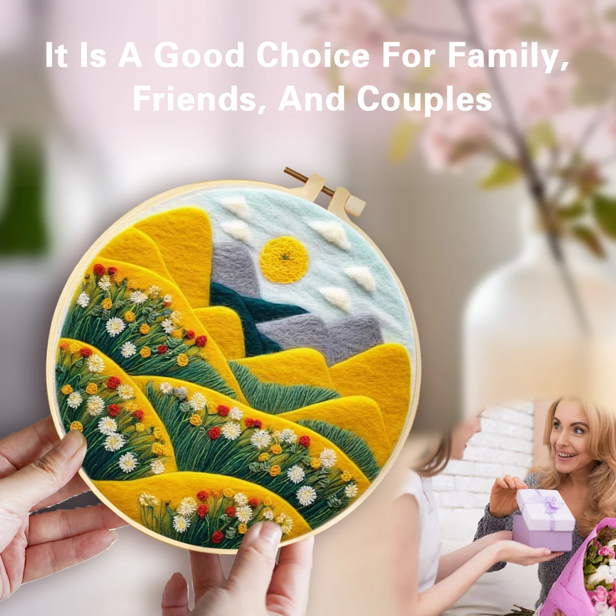 CHENISTORY Funny Diy Needle Felting Wool Painting Scenery Needle Felting Supplies DIY Flowers Embroidery Kit Creative Wool Needl