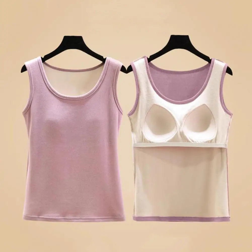 

Women Solid Color Vest High Elasticity Thermal Underwear Vest with Chest Pads for Women Slim Fit Bottoming Tank Top Comfortable