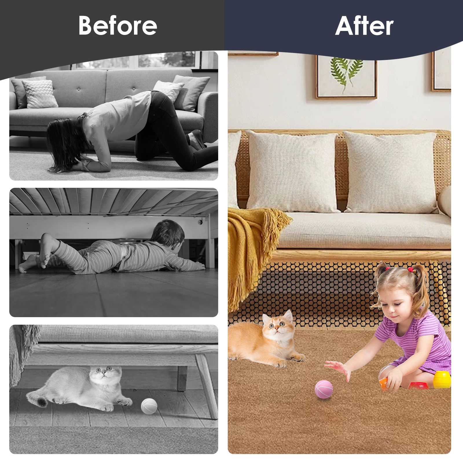 Plastic Fence Net Indoor Pet Protective Net with Ties and Gloves Cuttable Couch Toy Blocker for Home Bedroom Balcony 500x30cm