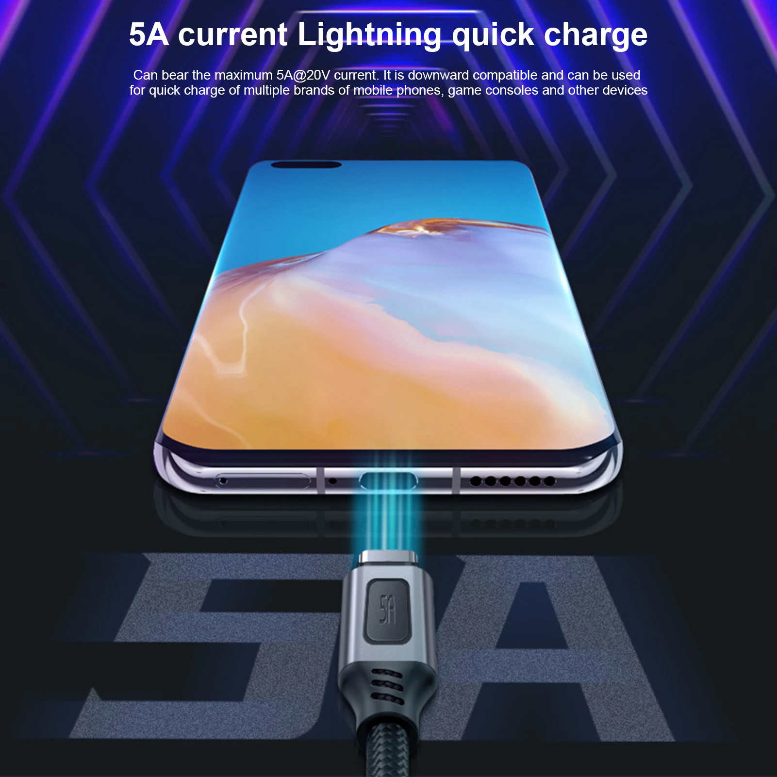 Charger Cable Fast ChCable With Emarker Chip 20V/5A Double-Head Nylon Braided Type C Data Cable For