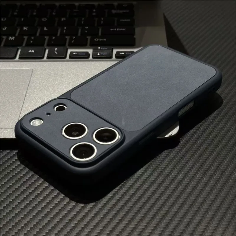 Suede Matte Solid Leather Shockproof Phone Case with Soft Silicone Rubber