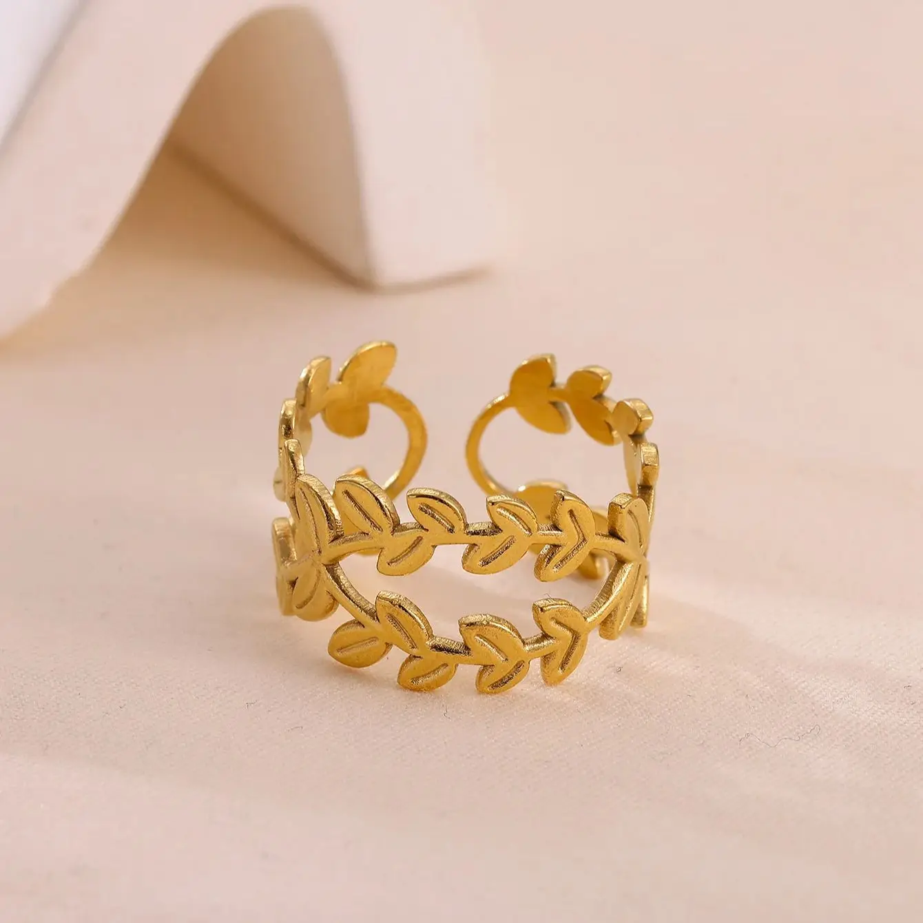 Leaf Rings Stainless Steel Geometric Adjustable for Women Wedding Jewelry Gift