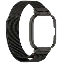 Sleek Metal Case with Milanese Loop Strap - Magnetic Stainless Steel Protective Bracelet for Redmi Watch 4 (Black)
