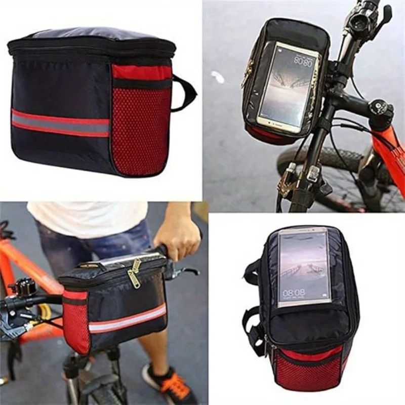 Folding Bicycle Basket, Bicycle Handlebar Handbag, Detachable Bicycle Front Basket, Front Storage Bag with Reflective Strip
