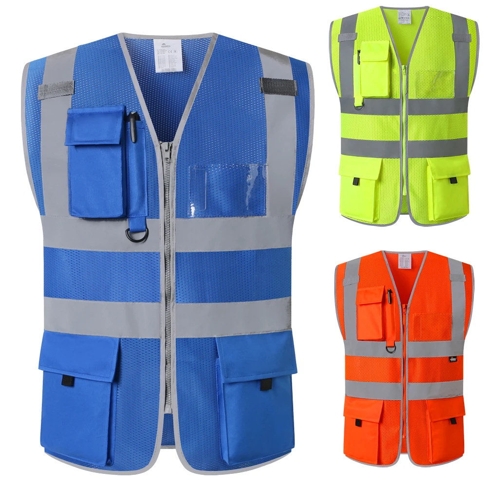 Workwear Mesh Vest With Zipper and pockets for Men And Women Warehouse Working Wear Work Vest reflective vest safety vest high visibility vest