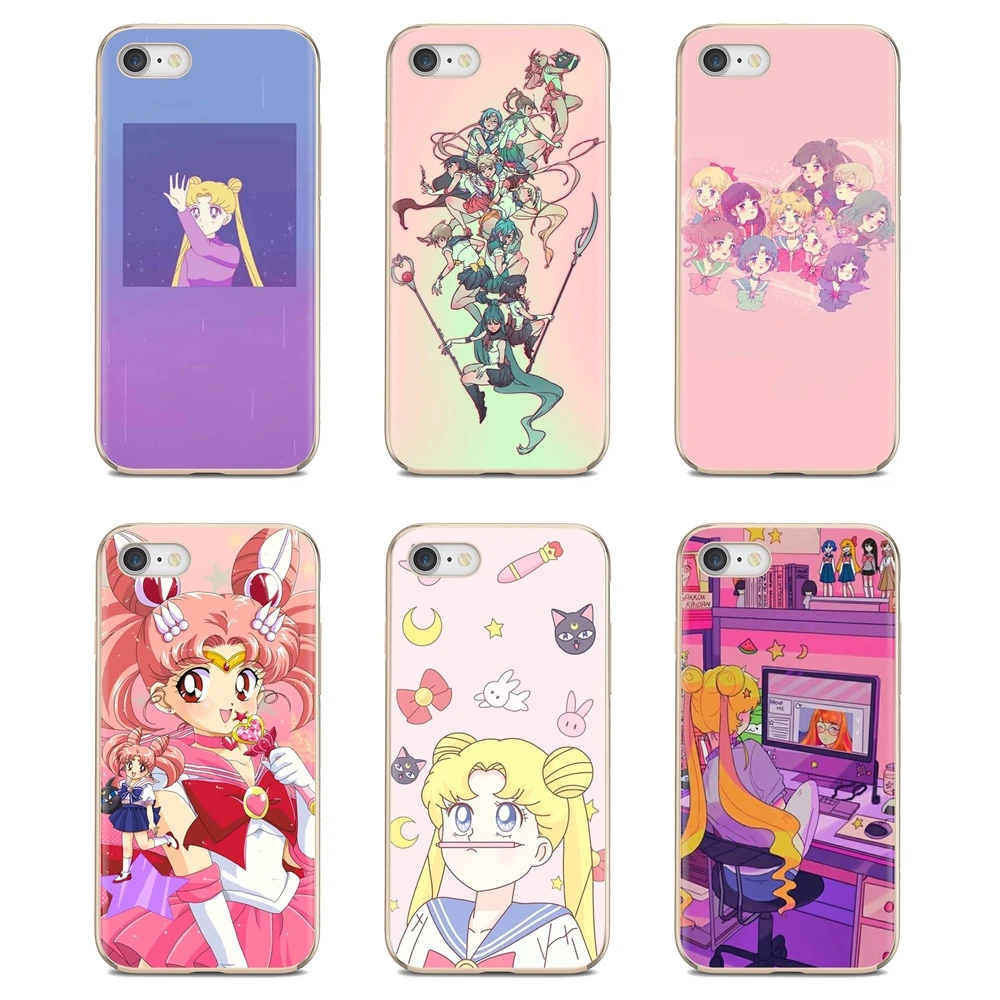 Soft TPU Phone Cover Pink Sailor Moon Japanese Anime For Huawei P50 P30 P40 P20 P8 P9 P10 Lite Pro 2016 2017 P Smart Plus 2019 |
