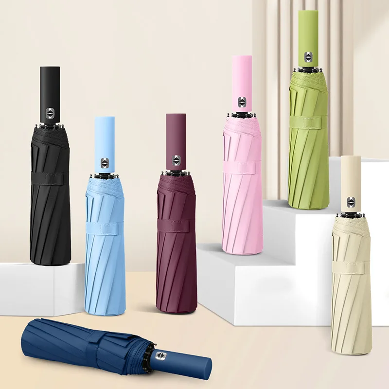 12 Bone Fully Automatic Folding Umbrella Thick Durable Keel Three Fold UV Resistant