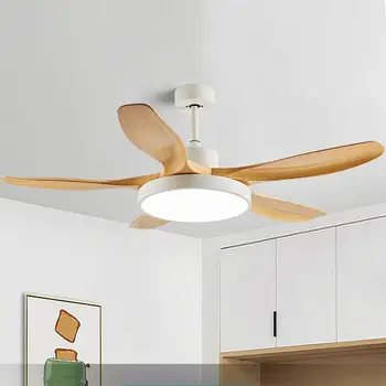 조명이 있는 대형 천장 팬, DC LED 조명 리모컨, 거실 침실 천장 선풍기, 220V, 110V 팬, 48, 52, 60 인치
