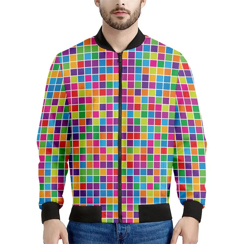Chaqueta con cremallera y diseño geométrico de arcoíris a la moda para hombre, sudadera con rayas de colores con estampado 3D, chaquetas bomber urbanas geniales para niños, abrigos