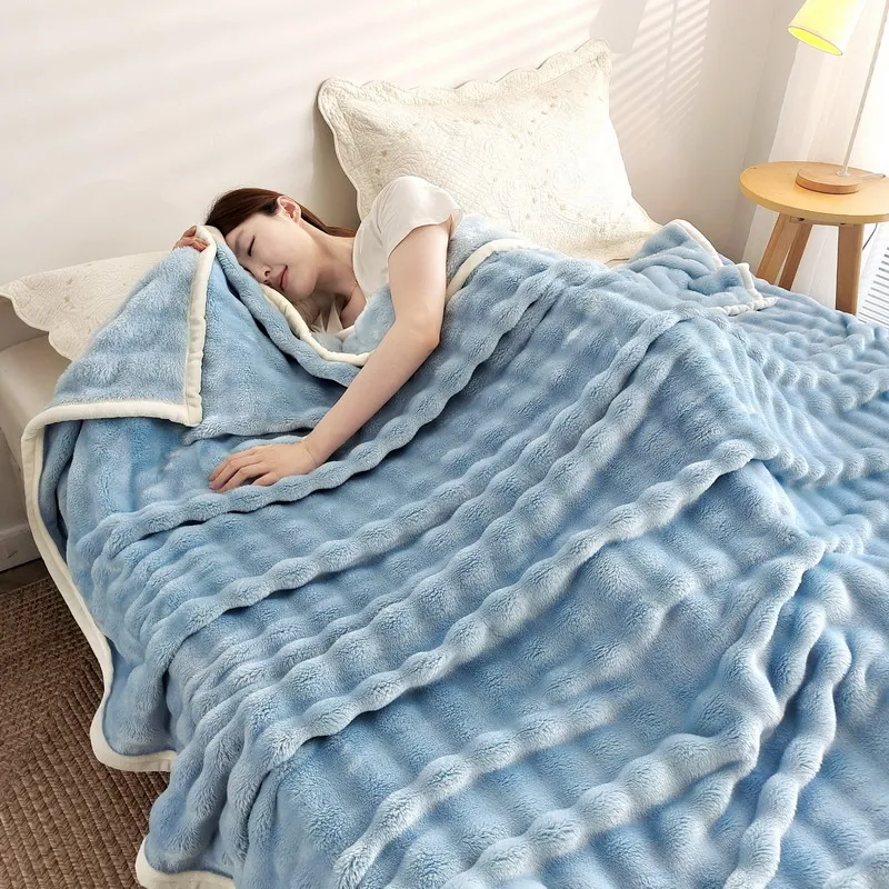 Solid Color Flannel Rabbit Fur Blanket Nap Cover Blanket Soft Sofa Blanket Coral Fleece Cover For Bedroom Manufacturer Wholesale 2