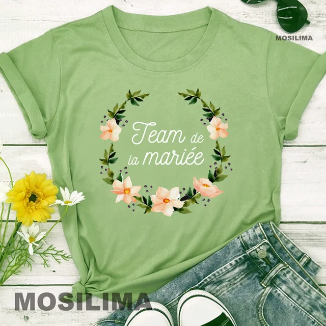 Team Bride Bachelorette Wedding Party Women Evjf Tee Shirt Casual ladies basic O-collar Pink Short Sleeved T-shirt Girl green2