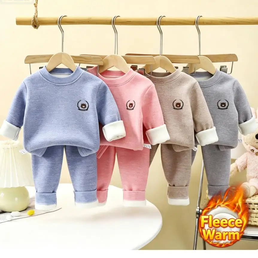 Nuovo Set di Biancheria Intima Termica per Bambini, Completo Invernale in Velluto con Cartoni Animati per Ragazzi e Ragazze, Due Pezzi con Collo Tondo per 0-10 Anni