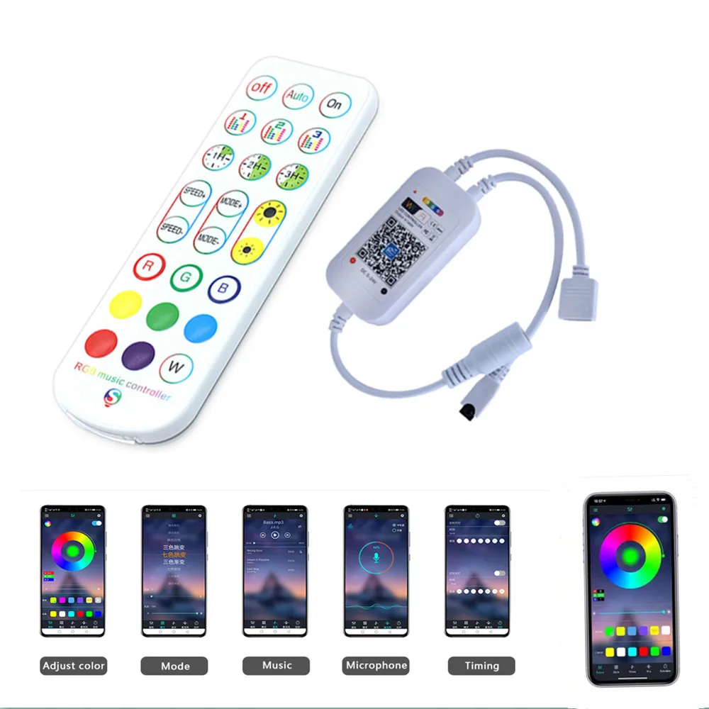 

DC 5-24 V app Bluetooth music controller with 24 key portable infrared remote control for 5050 2835 RGB LED light strip