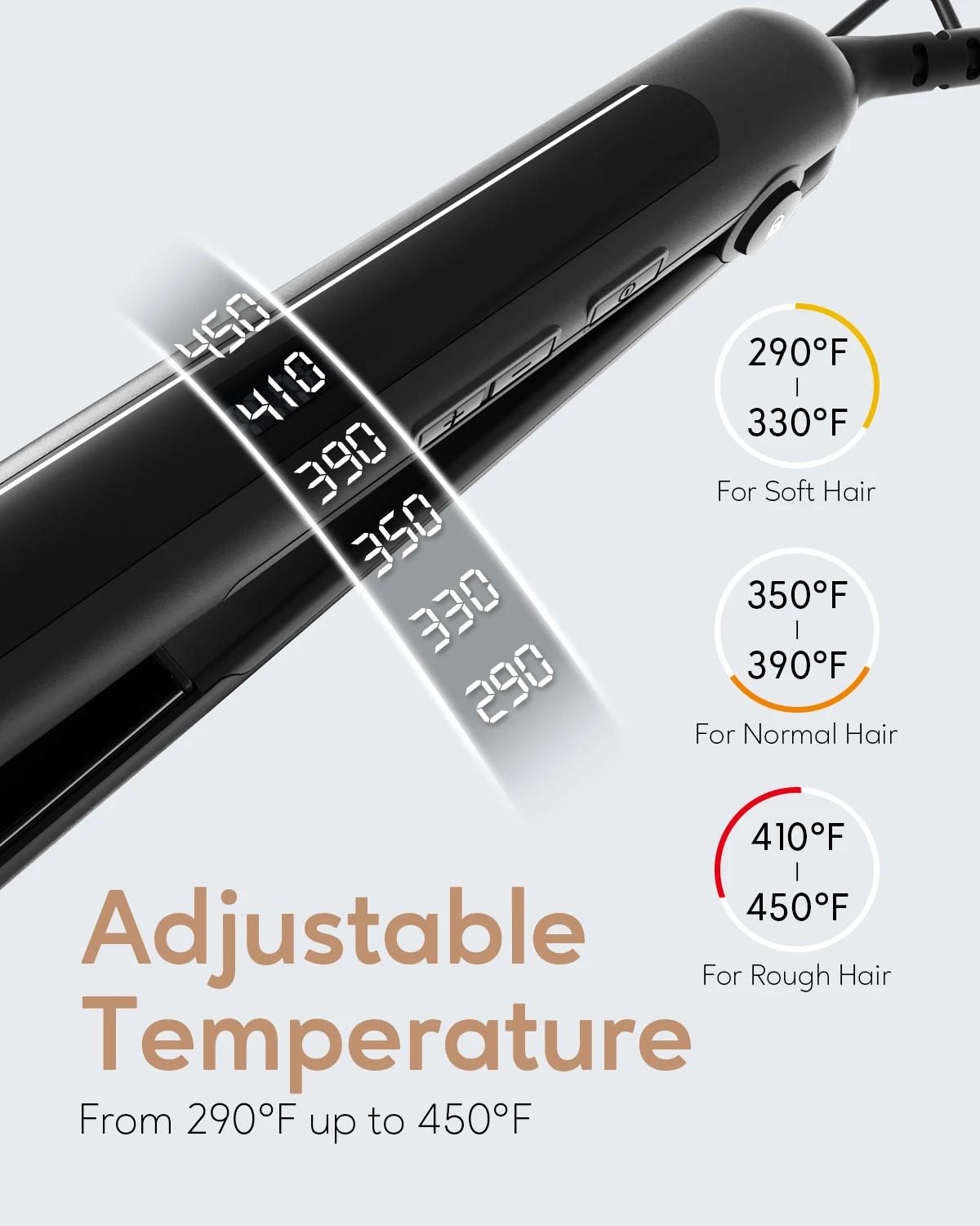 KIPOZI Straightening Iron Ceramic Hair Straightener Adjustable Temperature 2 In 1 Fast Heating Flat Iron 9 Temps LCD Safety Lock 4