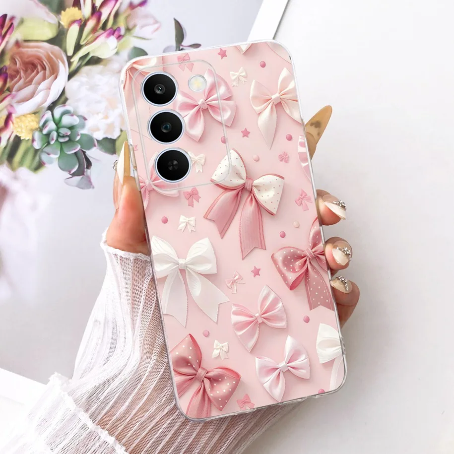 Floral Bow Bumper Soft Silicone Clear Phone Case Cover