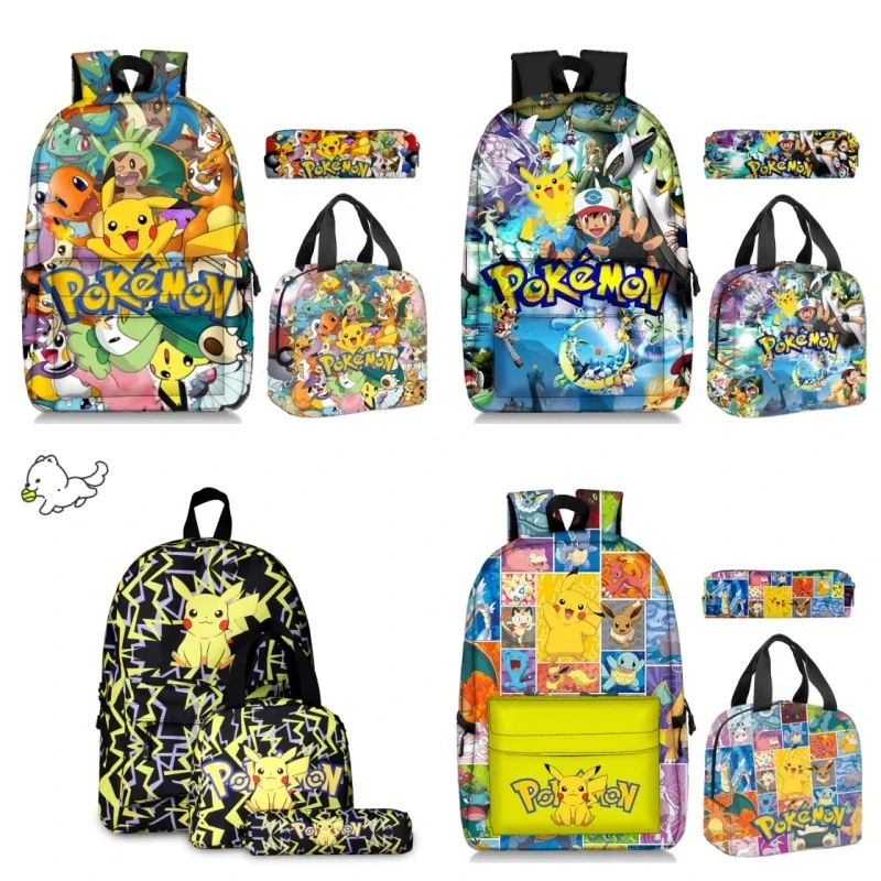 

3PC-SET Pikachu School Bag Pokemon Primary and Middle School Students Schoolbag Boys Girls Anime Cartoon School Bag Mochila