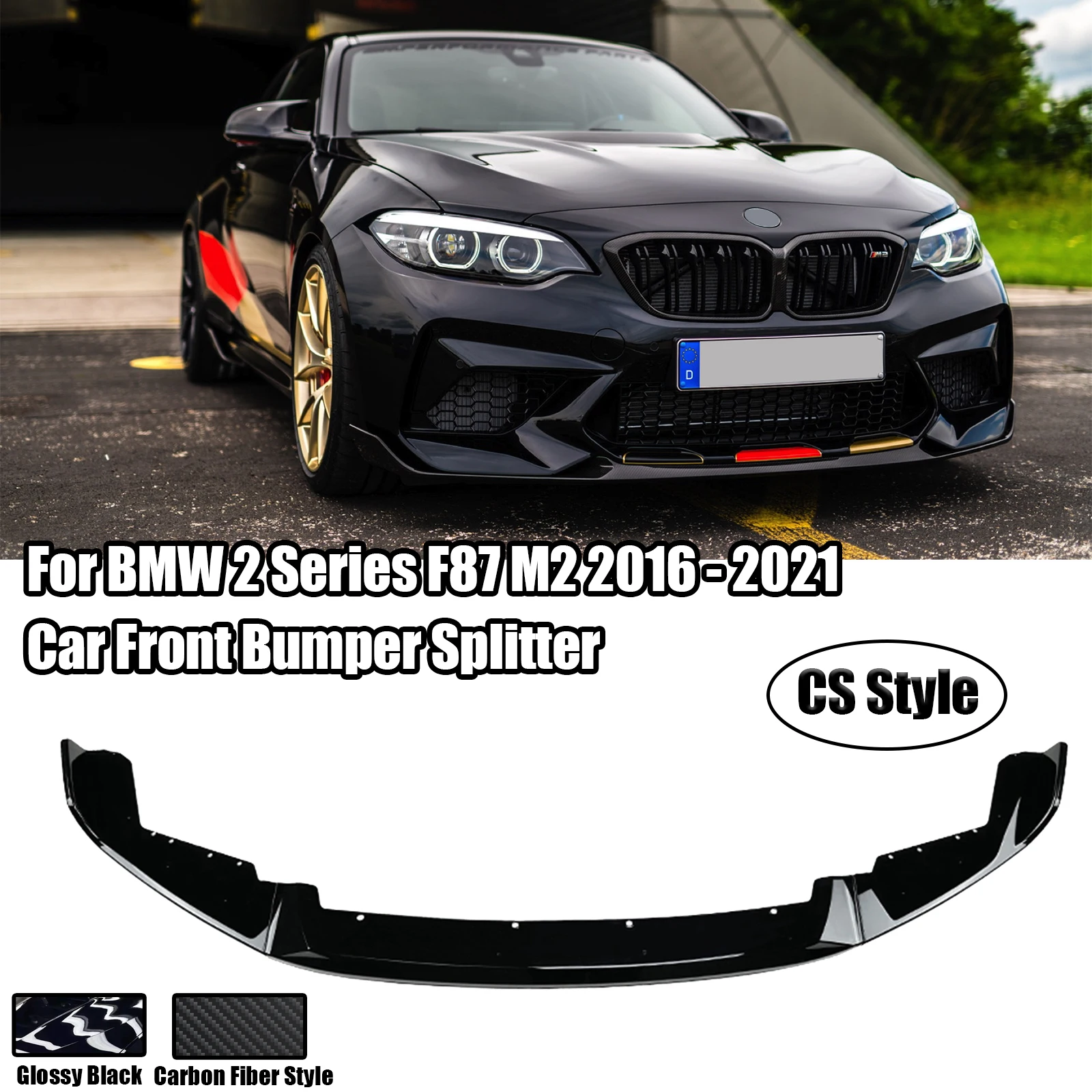 

CS Style For BMW F87 M2 2016-2021 Car Front Bumper Spoiler Lip Splitter Trim Exterior Accessores Carbon Fiber Style Glossy Black