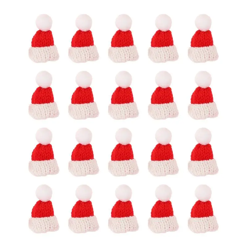 20pcs Christmas Lollipop Hat Santa Knitted Hat Christmas Wine Bottle Santa Hats Silverware Holders