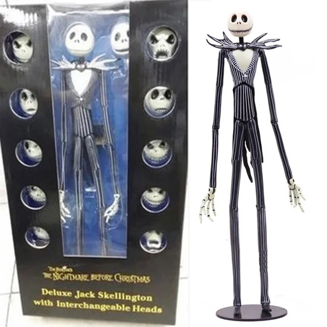 The Nightmare Before Christmas Figures Deluxe Jack Skellington Action Figure Interchangeable Heads Collectible Model Toy 35cm