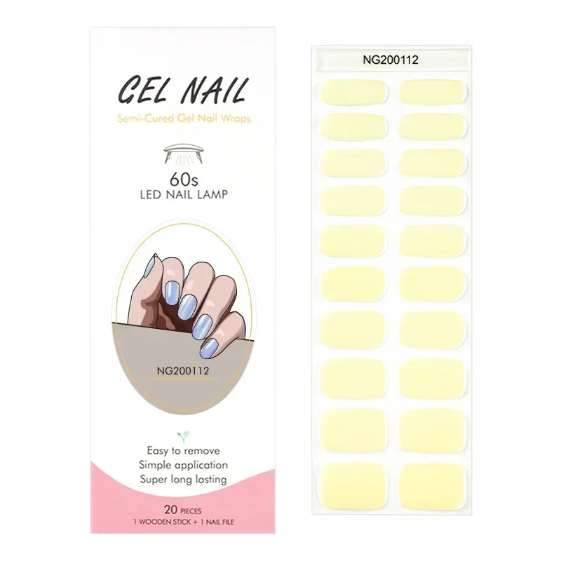 20/16 Strips Semi-cured Gel Nail Stickers Solid Color Semi-baked Stickers Nail Charms Full Cover Decals UV Lamp Need nail stickers decorative stickers nail art decoration nail decals