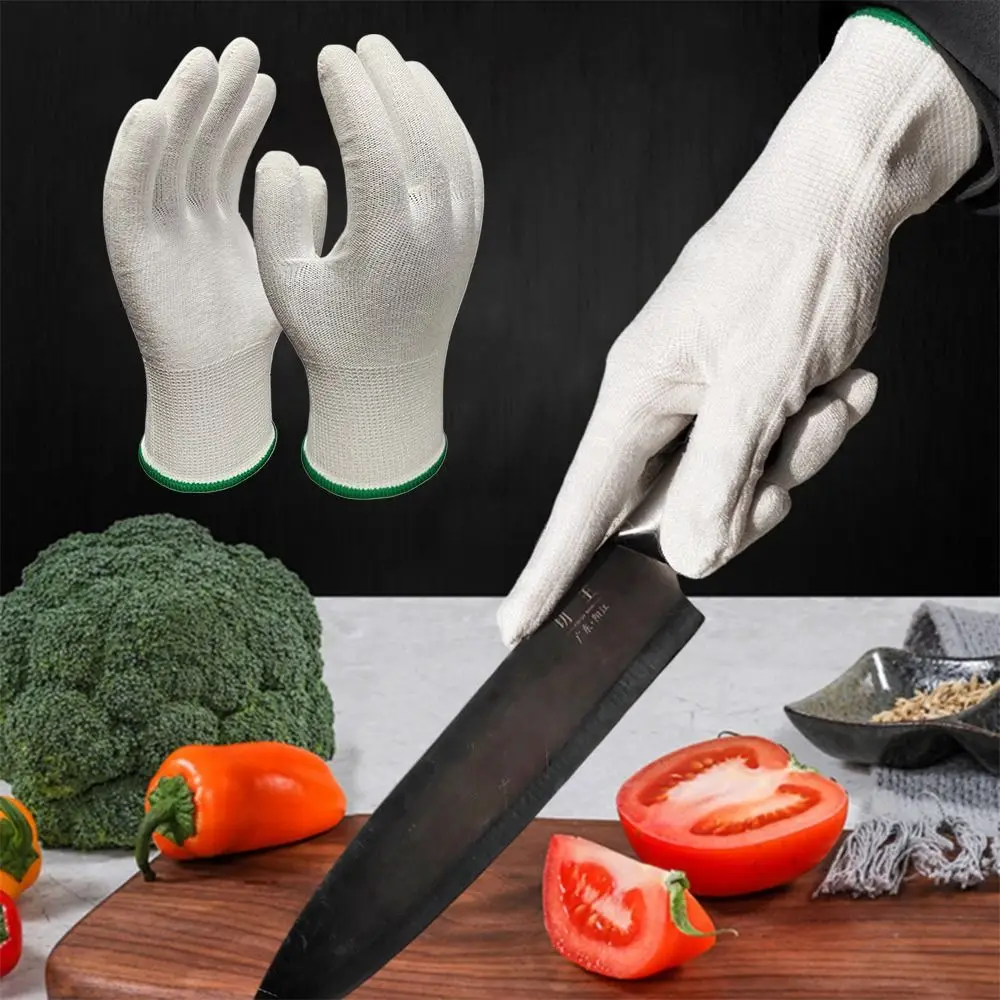 

White Working Gloves Cut Resistant Sweat Absorbing Anti Cutting Gloves Elasticity Breathable Protective Mittens Cut Vegetables