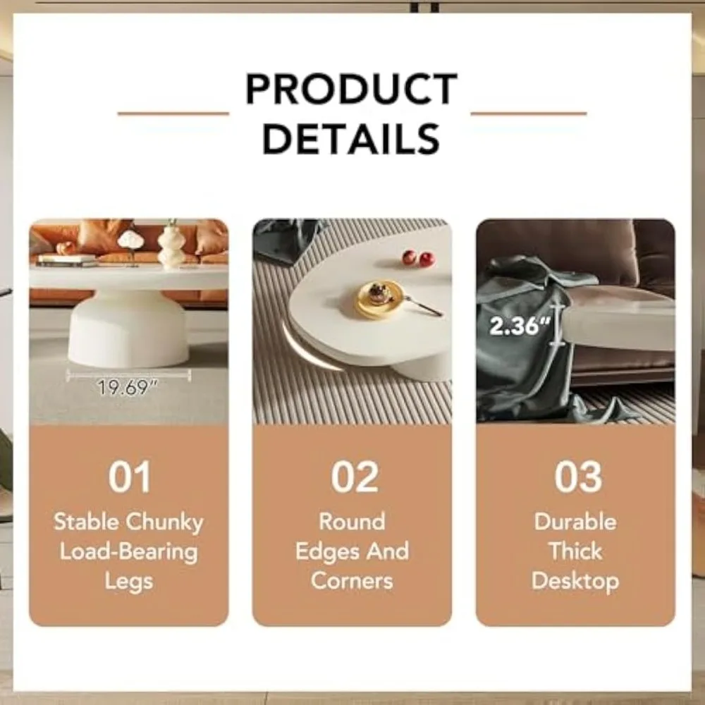 White Cloud Tables, Modern Minimalist Coffee Table for Living Room, 45.67 inch Cute Small Coffee Table, White Café Tables 5