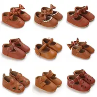 Cute Baby Casual Shoes Baby Bow Anti slip Rubber Soft Sole Flat Shoes PU First Walker Newborn Bow Decoration Mary Jane 1
