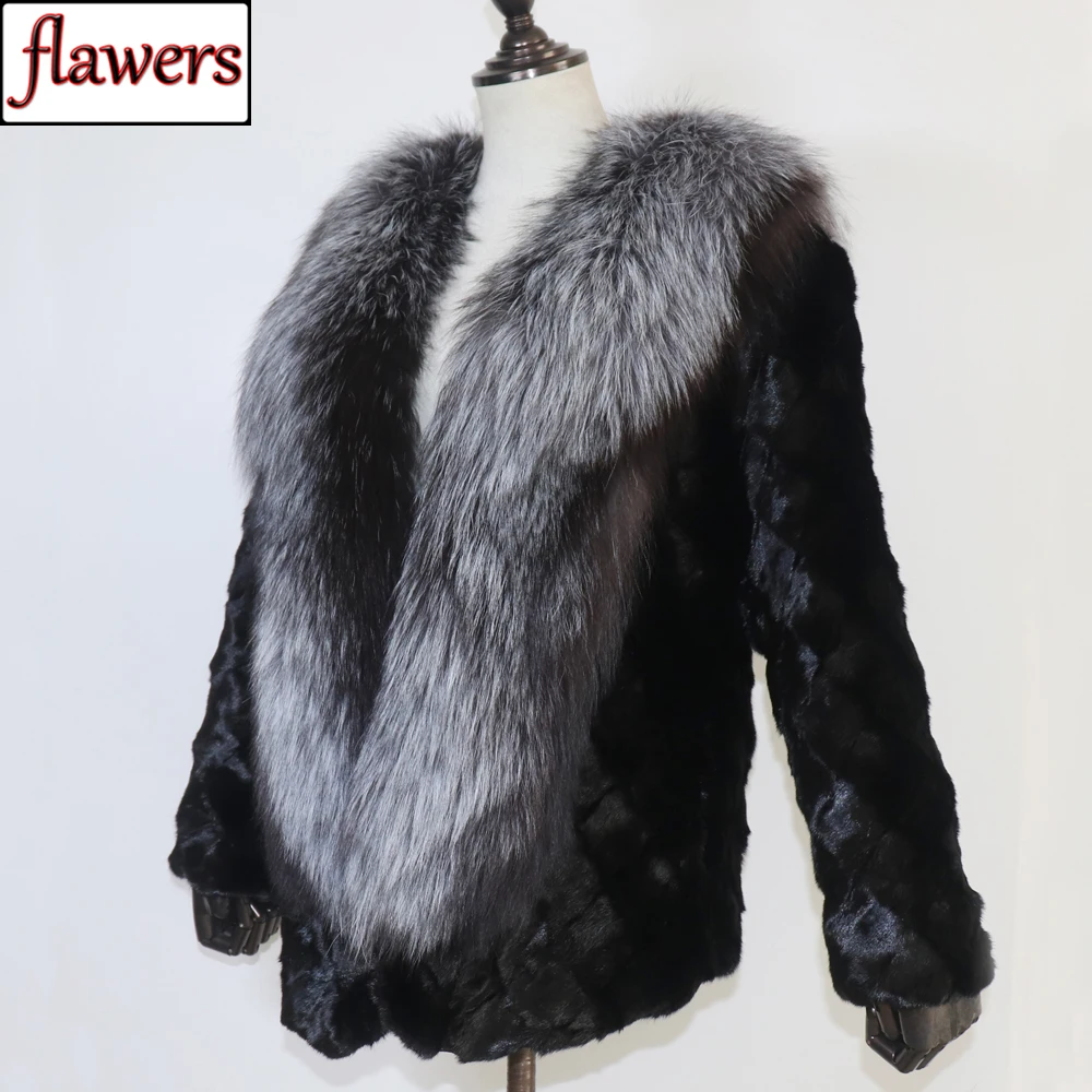 

Winter Warm Women Real Mink Fur Coat Natural Quality Mink Fur Jacket With Fox Fur Collar Lady Fashion 100% Genuine Mink Fur Coat