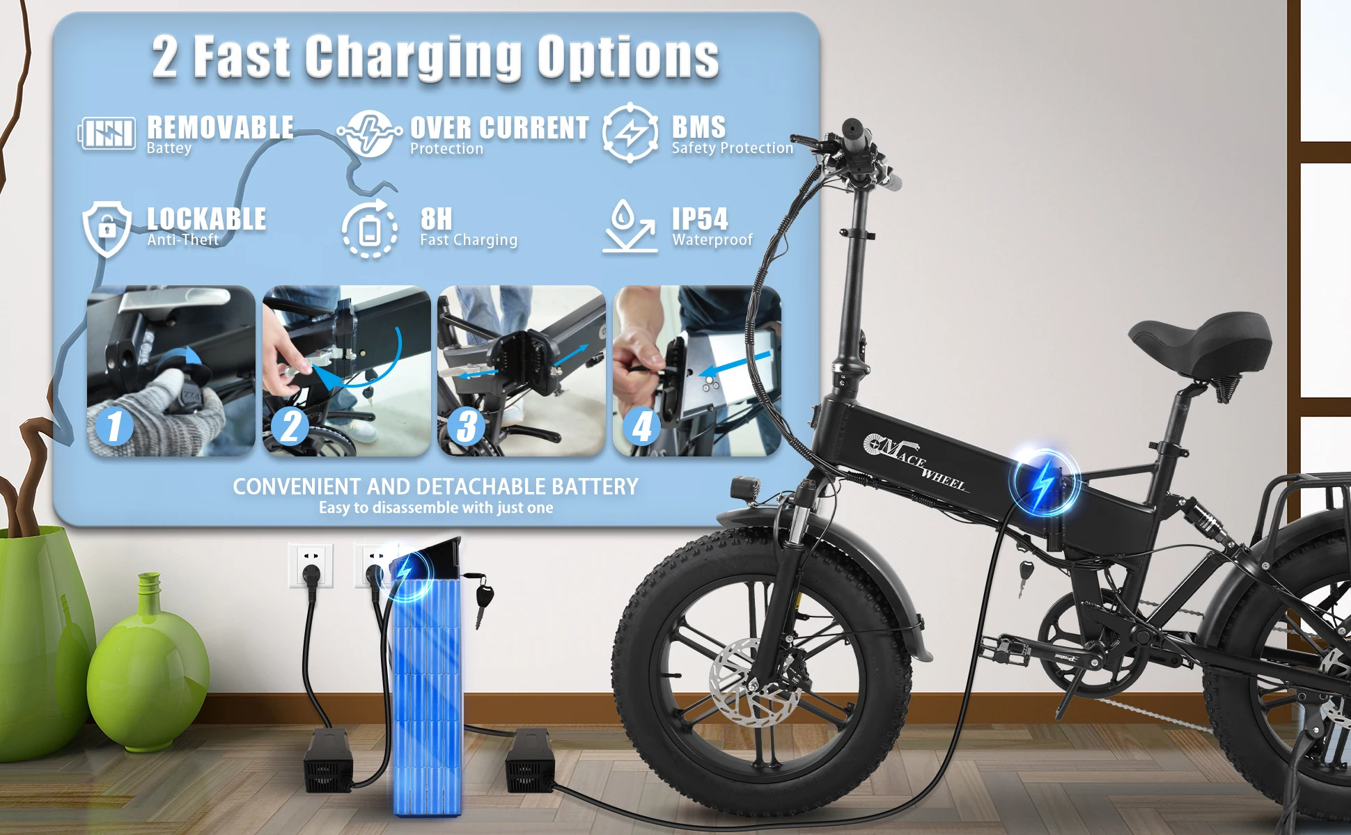 CMACEWHEEL RX20 Faltbares Elektrofahrrad 1000W Motor 48V18AH Hydraulische Bremse 20*4,0 Einteiliges Rad Allterrain-Mountainbike für Erwachsene – Detail 3