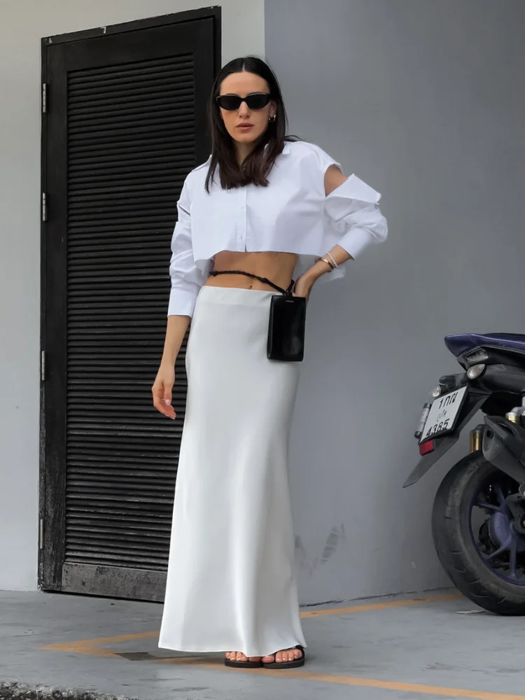 

High Waist Wrap Skirt Package Hip Slit White Skirt Casual Temperament Commuting Maxi Skirts for Women 2023 Fashion Clothes
