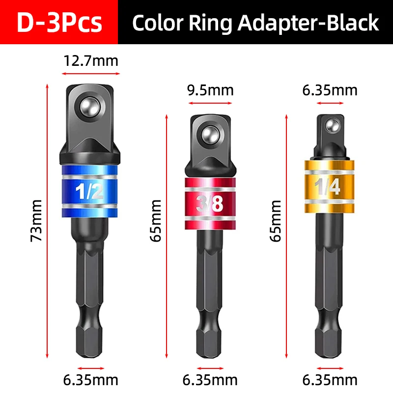 Socket Adapter Set - Impact Grade Hex Shank with Power Extension and Nut Driver