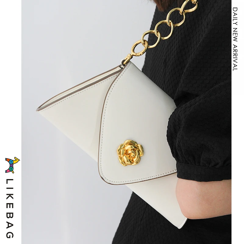 

LIKEBAG Fashion Metal Chain Shoulder Bag Exquisite Underarm Bag Camellia Hardware Design Handbag New Clutch