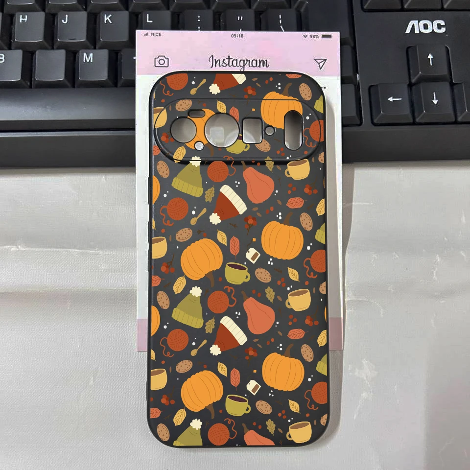 Autumn Pumpkin Leaves Fall Graphic Phone Case - Black Matte Cover
