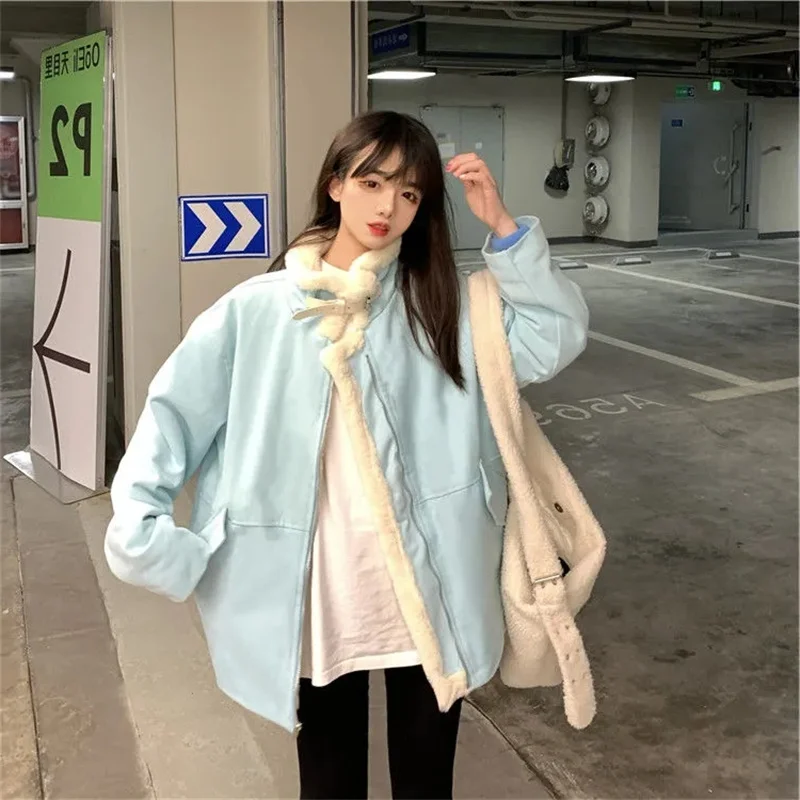 Lamb Wool Jacket For Women In Autumn And Winter Tthickened 2023 New Korean Version Student Double Pocket Jacket Loose Work Jacke