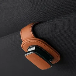 PU Leather Car Visor Clip - Stylish and Compact Glasses Holder (Orange)