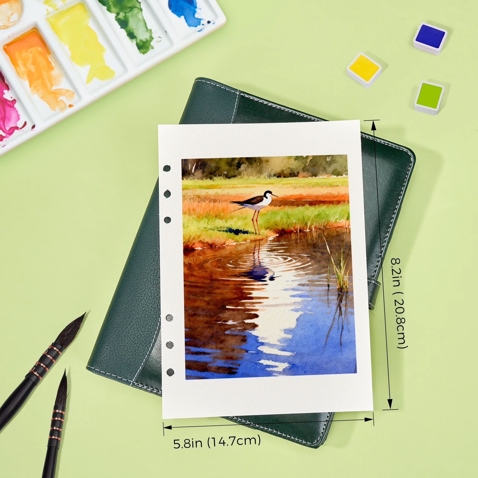 라이트위시 여행용 수채화 스케치북 100% 코튼 300gsm A5 리필 가능 바인더 20매 5.8x8.2인치 무산지 아티스트용