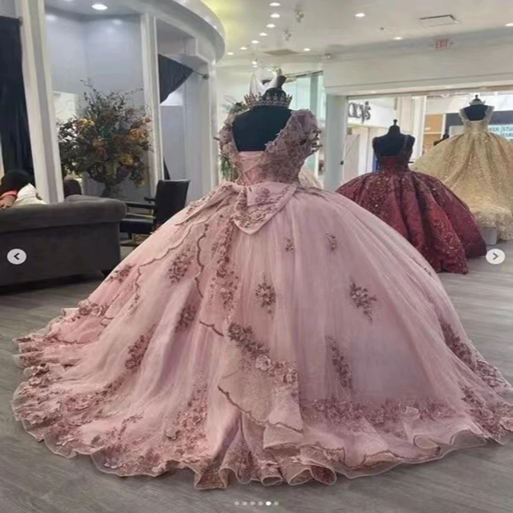 

ANGELSBRIDEP Pink Ball Gown Quinceanera Dresses Shiny Sequined Tulle Appliques Beading Sweet 16 Party Dresses 15 Anos