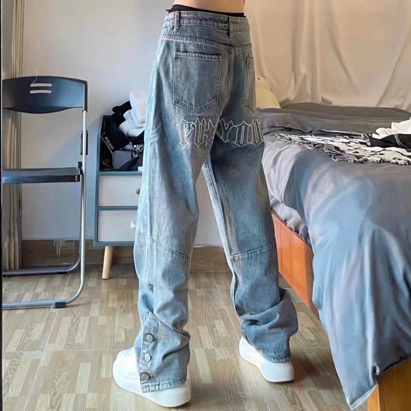 Pantalones Vaqueros Holgados Para Hombre - Estilo Hip Hop Recto - Mezclilla Cargo - Ropa De Calle