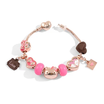 산리오 사랑스러운 헬로 키티 하트 비즈, DIY 매력 팔찌, 여성 소녀, 웨딩 생일 파티, 발렌타인 데이 쥬얼리 선물