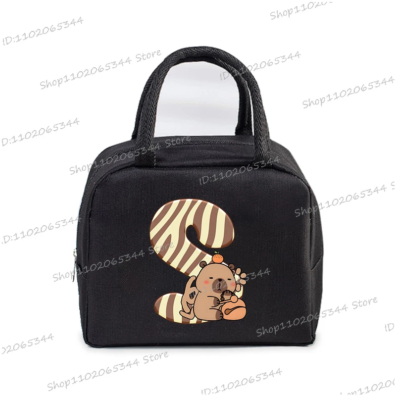 Funny Cartoon Capybara Alphabet A-Z Portable Lunch Bag Women Multifunctional Insulation Pouch Outdoor Kids Bento Lunch Bags lunch bag bento bag