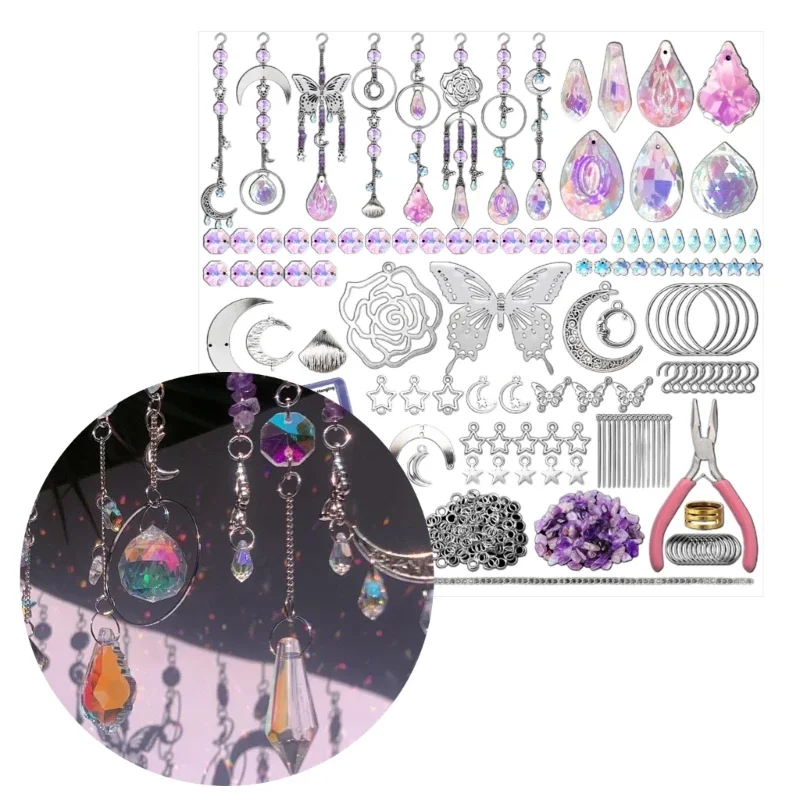 Pack of 200 Suncatchers Craft Set Sun Catchers Craft Set with Hooks Chain Crystal Pendant Sun Catchers for Garden Window