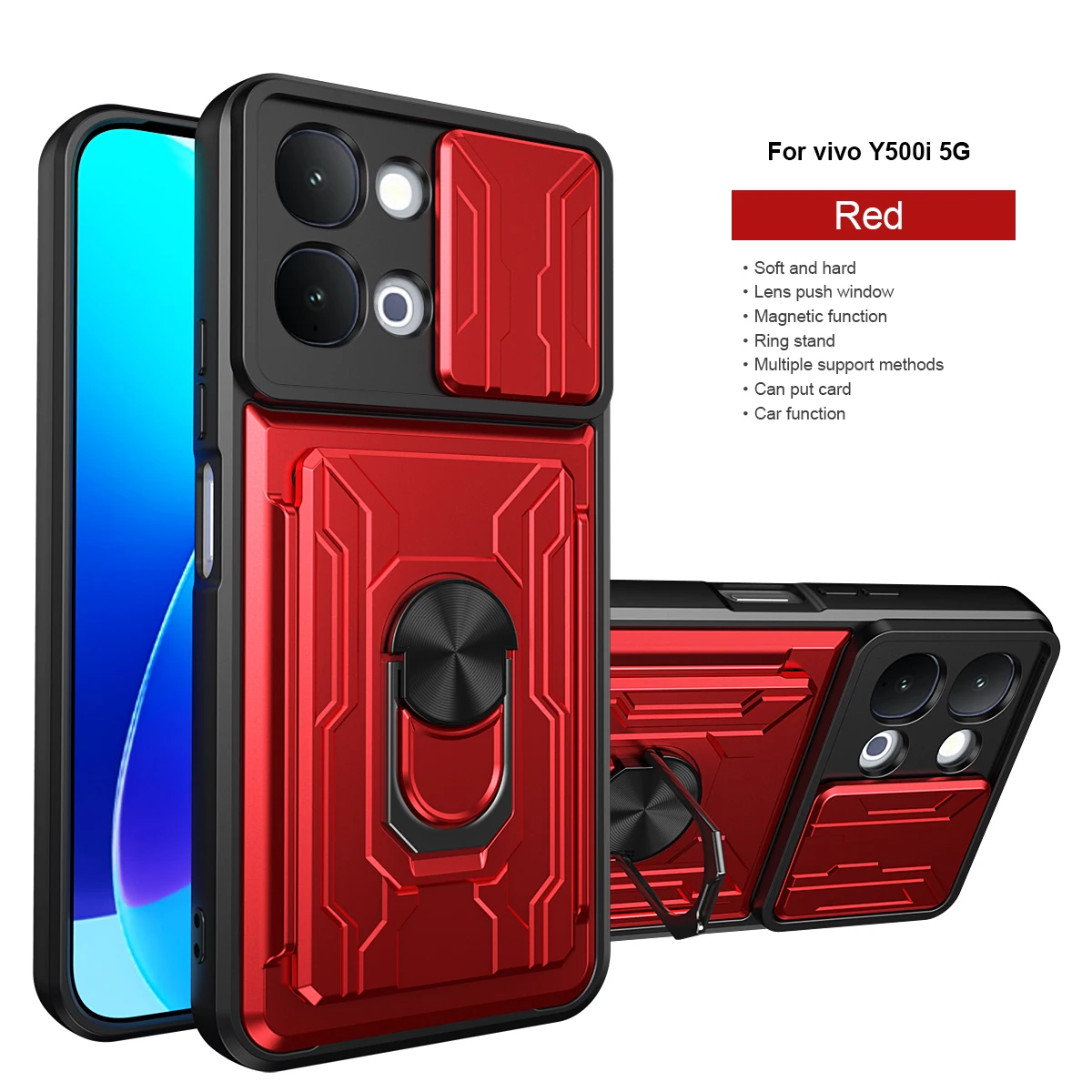 Shockproof Armor Card Holder Case with Slide Lens Protection