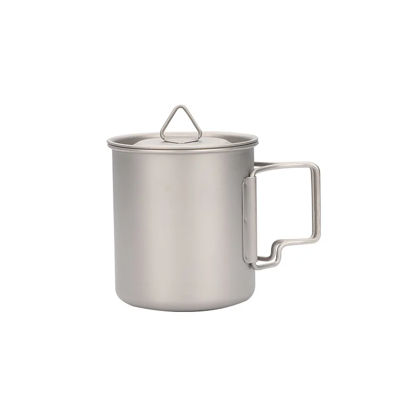 Camping Ultralight Titanium Cup Portable Water Cup with Lid Foldable Handle Titanium Cup Outdoor Cooking Picnic Cutlery 2
