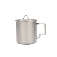 Camping Ultralight Titanium Cup Portable Water Cup with Lid Foldable Handle Titanium Cup Outdoor Cooking Picnic Cutlery 2