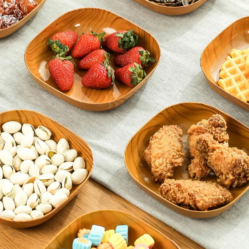 14cm Japanese Tableware Fake Wooden Plate Beech Oval Tray Plastic Mini Fruit Cake Snack Plates Bread Cake Container Snack Dishes dining dish